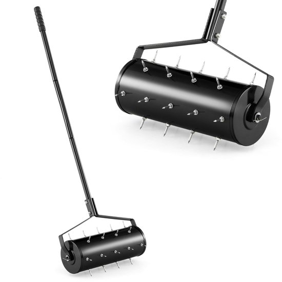 COSTWAY Gazonbeluchter roller, handmatig, 44 x 128 cm, gazonroller met steel en spijkers, handverticuteermachine rollend, gazonbeluchter, tuinwals, verticuteerder, gazonwals voor tuin, binnenplaats van Merkloos	