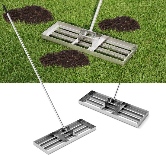 COSTWAY Gazonnivelleringshark van metaal, gazonhark met ergonomische handgreep, nivellering van zandbodem, hark, vlakvlakvlak, gazongereedschap, voor tuin, achtertuin, golfbaan, zilver (75 cm x 25 cm) van Merkloos	