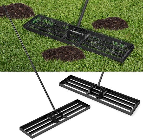 COSTWAY Gazonnivelleringshark van metaal, gazonhark met ergonomische handgreep, nivellering van zandgrond, hark, vlakvlak, gazongereedschap, voor tuin, achtertuin, golfbaan, zwart (106 cm x 25 cm) van Merkloos	
