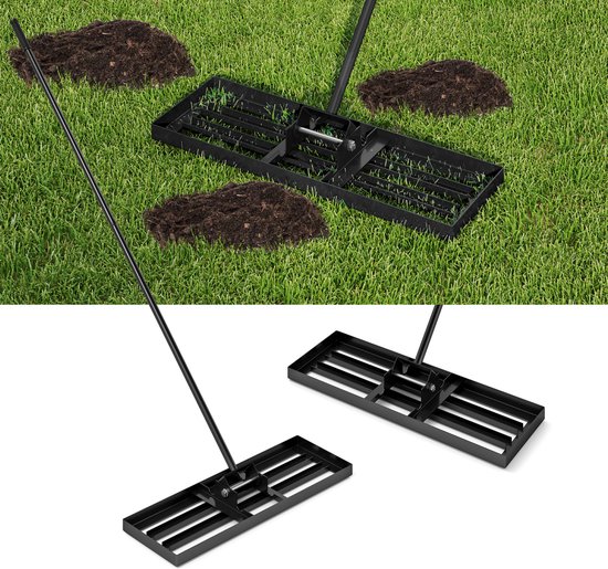 COSTWAY Gazonnivelleringshark van metaal, gazonhark met ergonomische handgreep, nivellering van zandgrond, hark, vlakvlak, gazongereedschap, voor tuin, achtertuin, golfbaan, zwart (75 cm x 25 cm) van Costway