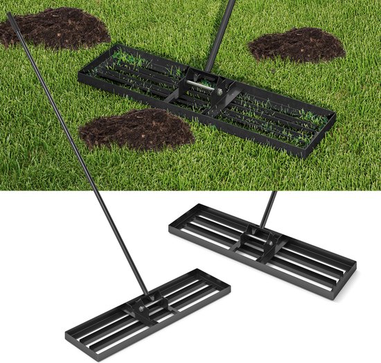 COSTWAY Gazonnivelleringshark van metaal, gazonhark met ergonomische handgreep, nivellering van zandgrond, hark, vlakvlak, gazongereedschap, voor tuin, achtertuin, golfbaan, zwart (91 cm x 25 cm) van Merkloos	