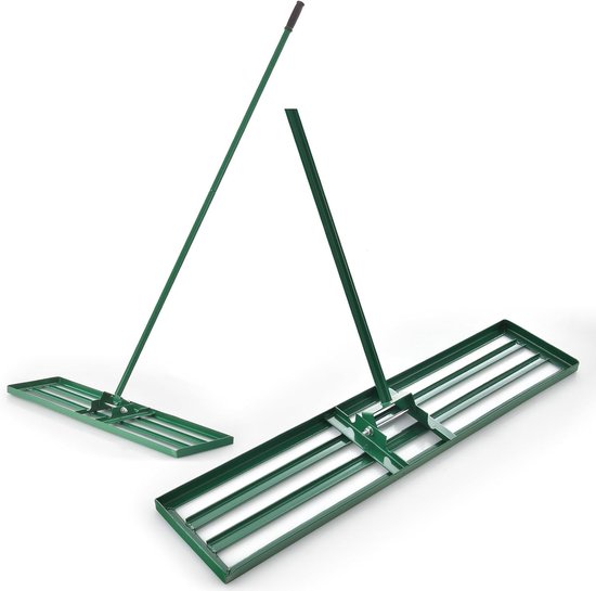 COSTWAY Gazonrakel, metalen gazonnivelleringhark met ergonomische handgreep, nivellering van zandbodem, egaliseerhark voor tuin, achtertuin, golfbaan, groen, 106 x 25 cm van Merkloos	