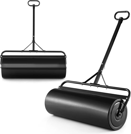 COSTWAY Gazonwals bij te vullen met water of zand, 63 liter, Ø 30 cm x 99 cm, bodemwals met handvat, metalen tuinwals, handroller, gazonroller voor vlakken, gazon, tuin, zwart