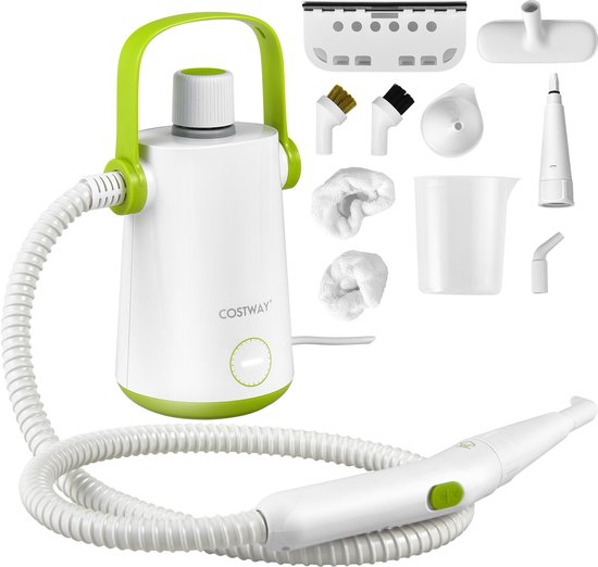 COSTWAY Handstoomreiniger 1000 W en 300 ml watercapaciteit en 10 accessoiresets Steamshot Steam Cleaner stoomreiniger voor alles tapijten ramen bekleding badkamer groen van COSTWAY