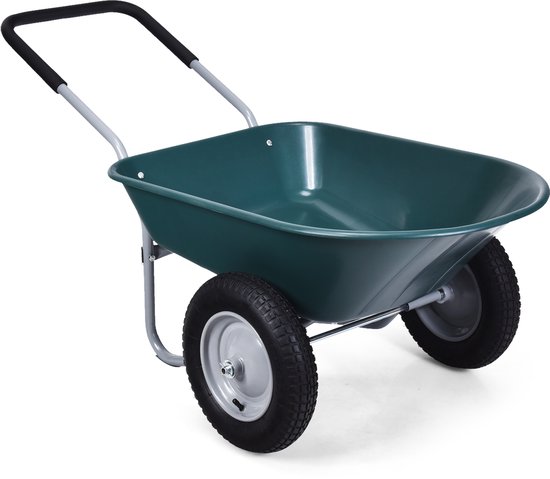 COSTWAY Kruiwagen met 2 wielen, 75 l, schuifwagen, 100 kg draagkracht, metalen frame, transportwagen voor tuin, tuinkar met rubberen handgreep, bouwkruiwagen, tuinkruiwagen (groen) van Merkloos	