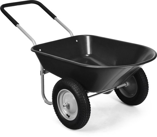 COSTWAY Kruiwagen met 2 wielen, 75 l, schuifwagen, 100 kg draagkracht, metalen frame, transportwagen voor tuin, tuinkar met rubberen handgreep, tuinkruiwagen bouwkruiwagen (zwart)