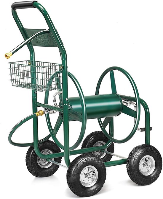 COSTWAY Slangwagen voor tuinslang, 80 m, voor 5/8 inch slang, slanghaspel met mand, slanghouder metaal, slanghaspel met 189 cm aansluitslang van Merkloos	