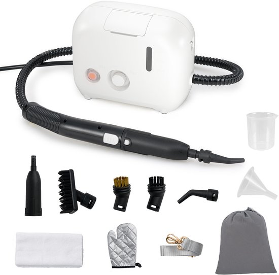 COSTWAY Stoomreiniger 1500 W, stoomdruk: 3 bar, opwarmtijd: 15s, temperatuur: tot 180℃, tank: 1000 ml, handheld stoomreiniger met 10 accessoires en riem (wit) van Costway