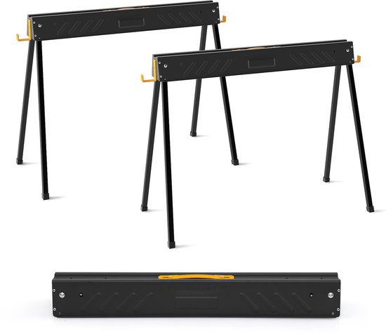 COSTWAY Werkbok, set van 2, tot 500 kg belastbaar, bokken inklapbaar, zaagbok met 2 x 4 steunarmen, draagbare inklapbare bokken met handgreep, steiger voor houtbewerking, 94 x 47 x 74 cm van Merkloos	