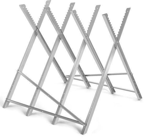 COSTWAY Zaagbok van staal, robuuste werkbok, 100 kg draagkracht, inklapbaar, met gekerfde zaagtanden, houten snijbok, draagbare werkbok van Costway