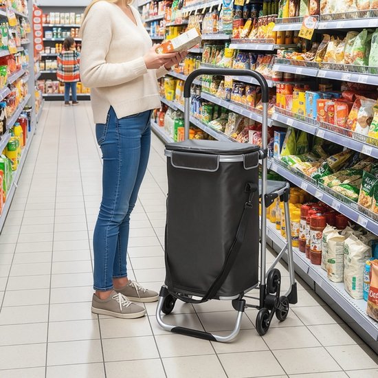 COVREO Boodschappentrolley 40 L 3-wiel donkergrijs aluminium frame met zitje