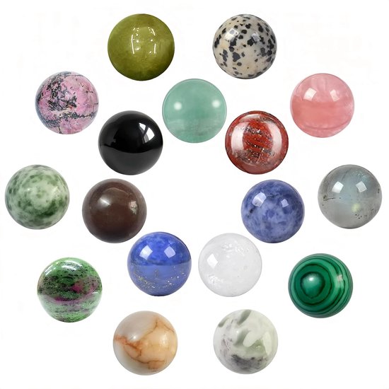 Crystals - 17 Pieces - Mixed Gemstone Beads - Natuurlijke Edelstenen met Unieke Patronen - Perfect voor Kinderen - Decoratie en DIY Projecten - Gemengde Kleuren - 16mm van Merkloos	
