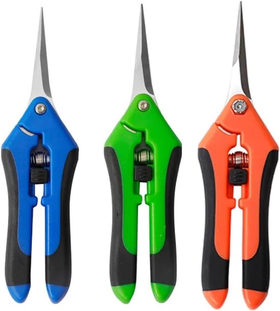 Cuhostki - 3 Stuks - Snoeischaar - Tuinschaar - Kleine Tuinschaar - Spitsmond Vruchtenschaar - Oranje, Groen, Blauw - Kunststof - Scherp - Comfortabel - Veilig - Precies - Voor Tuin, Bloemen van Merkloos	