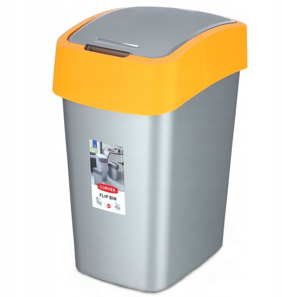 Curver Flip Bin - Afvalemmer - 50L - Flipdeksel - Oranje/Zilver van Merkloos	