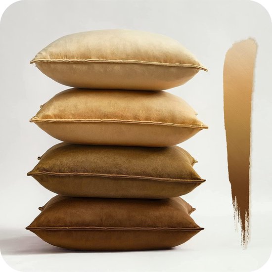Cushion Cover 50 x 50 cm Brown Set of 4 - Velvet Decorative Cushion Covers voor Sofa - Fluffy Kussens voor Slaapkamer en Woonkamer