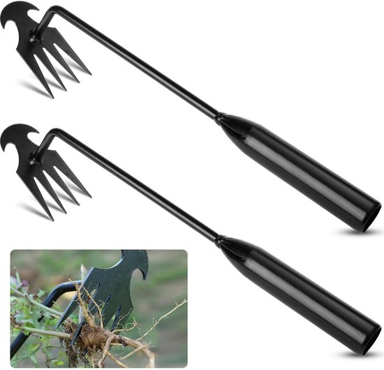 Dailygoods - 2 stuks onkruidsteker, 30 cm, roestvrij staal, onkruidsteker, onkruidwieden, tuingereedschap, ontwortelingsgereedschap, onkruidverwijderaar, apparaat voor tuinieren met handvat, zwart