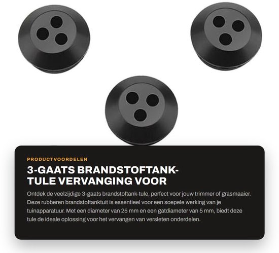 Dailygoods - 3-gaats brandstoftank-tule - vervanging voor trimmer-grasmaaier - rubber - geschikt voor brandstoftanktuit - zwart - 5 stuks/pakket