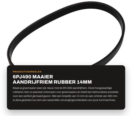 Dailygoods- Aandrijfriem Rubber 14mm Breedte - Gesloten Lus - 490mm Omtrek - Compatibel met Qualcast M2E1032M/M2E1232M - Duurzaam - Slijtvast - Grasmaaierriem