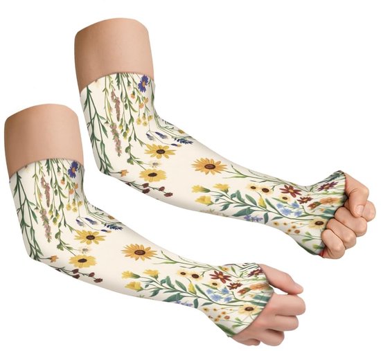 Dailygoods- Arm Mouwen Retro Stijl - Bloemenpatroon - UV Bescherming - Zachte Polyester IJszijde - Ademend - 49 cm Lang - Armbescherming
