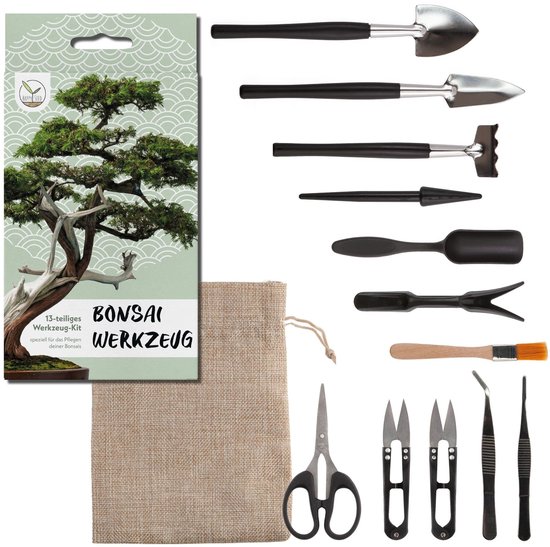 Dailygoods- Bonsai Gereedschap 13-delige Starterset - Tuingereedschap - Opbergtas - Kamerplanten - Bonsai Kweek - Professionele Verzorging