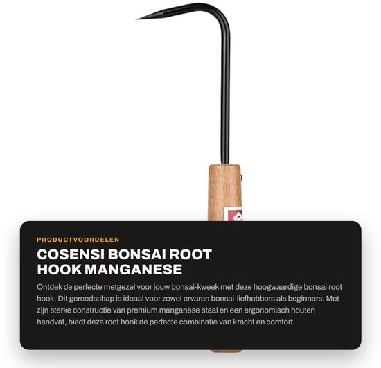 Dailygoods- Bonsai Haak - Hoogwaardige Manganese Staal - Ergonomisch Houten Handvat - Tuingereedschap - Tuingereedschapset - 6 x 22 cm - 78 g
