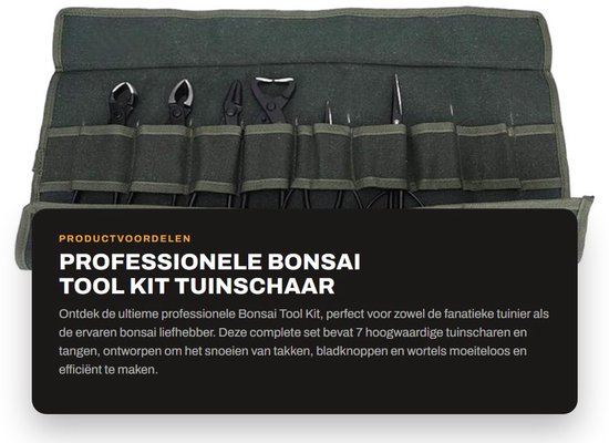 Dailygoods- Bonsai Tool Kit 7 Stuks - Hoogwaardige Stalen Scharen - Tuingereedschap Set - Comfortabele Opbergtas - Efficiënt Snoeien - Duurzaam en Slijtvast