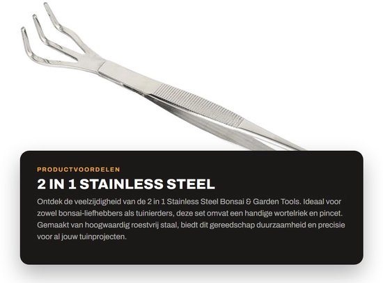Dailygoods- Bonsaigereedschap 2 in 1 - Wortelhark/Pincet - Roestvrij Staal - Ergonomisch Ontwerp - Antisliphandvat - Duurzaam en Slijtvast - Tuingereedschap