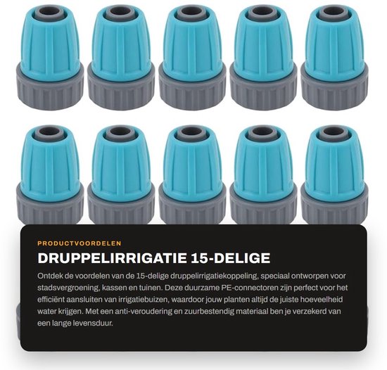 Dailygoods- Drupperirrigatiekoppeling 15-delige Set - Vergrendelde Moeren - 16 Mm PE-buisconnectoren - Duurzaam - Anti-veroudering - Eenvoudig te installeren - Slangaansluiting
