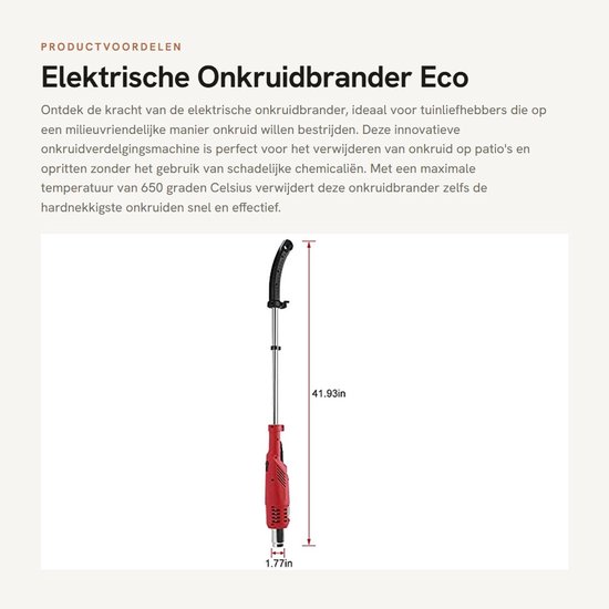Dailygoods - Elektrische Onkruidbrander - Eco Onkruidverdelger - Efficiënt en milieuvriendelijk - Rood - Tuin Onkruidverwijderaar - Geschikt voor pati...