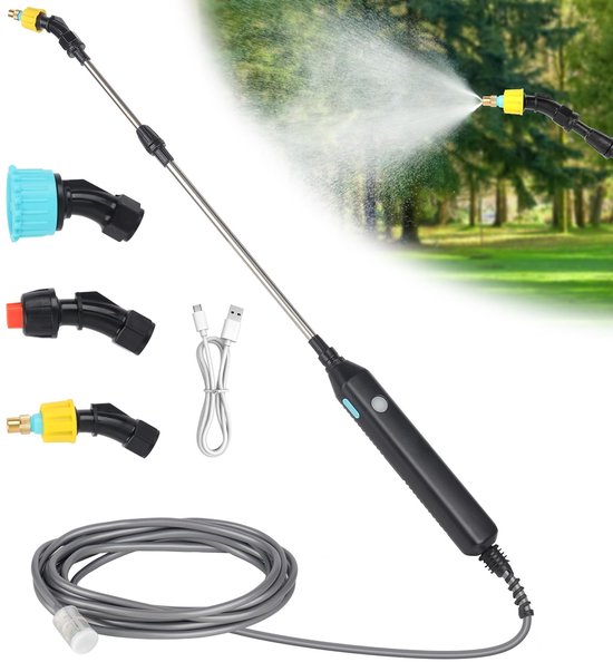 Dailygoods - Elektrische plantensproeier, accu-drukspuit met 3 verstelbare sproeiers en 5 m slang, oplaadbare en draagbare sproeistaaf, elektrische drukspuit, voor tuin, binnenplaats, gazon, onkruid (3,7 V)