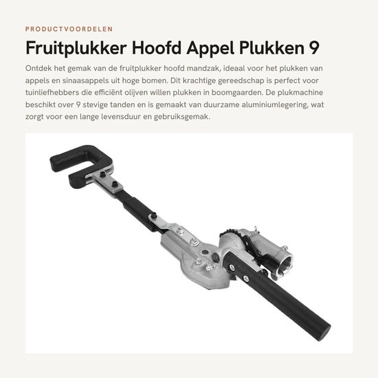 Dailygoods- Fruitplukker Hoofd 26 mm - Aluminiumlegering - 9 Tanden - Olijven Plukken - Tuingrijper - Duurzaam Materiaal - Plukker van Dailygoods