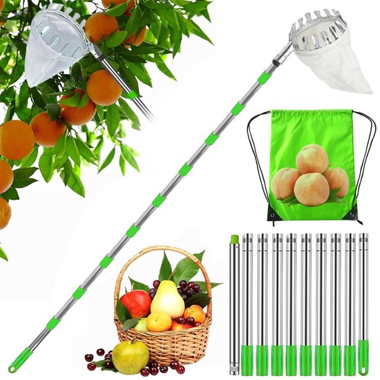 Dailygoods - Fruitplukker met 4M Uittrekbare Steel - Verlengbare Appelplukker met Katoenen Tas