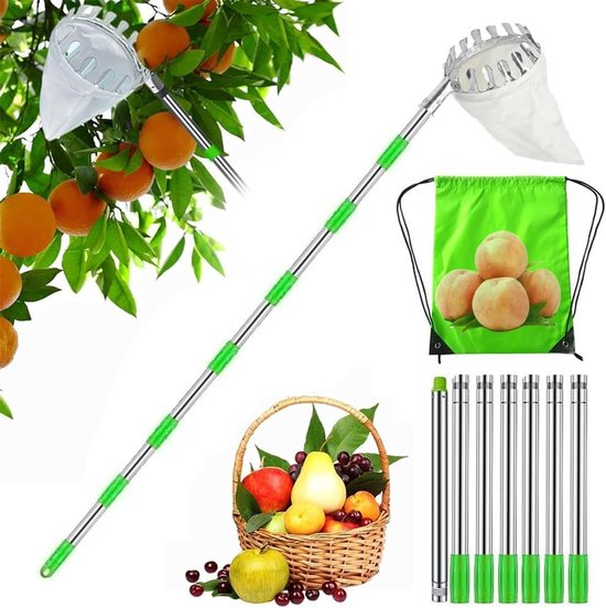 Dailygoods - Fruitplukker met 4M Uittrekbare Steel - Verlengbare Appelplukker met Katoenen Tas