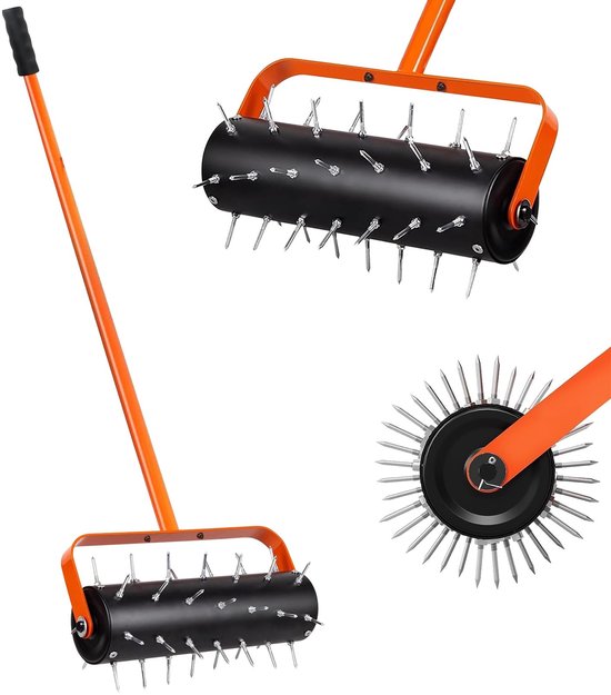 Dailygoods- Gazonbeluchter met vulbare trommel - Handverticuteerder - Tuingereedschap - 42 scherpe tanden - 5 cm lang - Ergonomische handgreep
