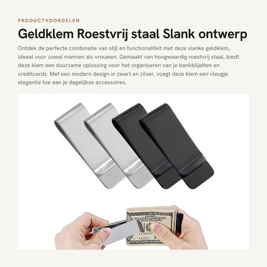 Dailygoods- Geldklem - Slank ontwerp - Roestvrij staal - Multifunctioneel - Voor mannen/vrouwen - Duurzame kwaliteit - Portemonnee van Dailygoods