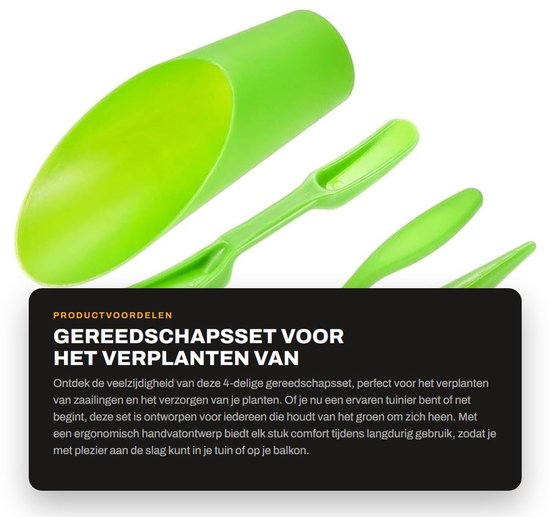 Dailygoods- Gereedschapsset 4-delig - Mini-tuinschep/zaailingverwijderaar - Perforator/zaailingenemmer - Ergonomisch handvat - Lichtgewicht/draagbaar - Tuingereedschap