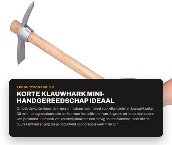 Dailygoods- Handcultivator Roestvrij staal - Tuinschoffel met houten handvat - Mini-handeg - Plukschoffel - Agrarisch gereedschap - Afmetingen 385x145x88mm