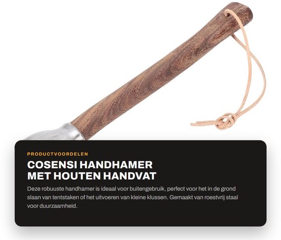 Dailygoods- Handhamer Roestvrijstalen Kop - Houten Handvat - Antislip Grip - Veelzijdig Gereedschap - Duurzaam Ontwerp - Geschikt voor Bouw en Tuinieren - Hamer