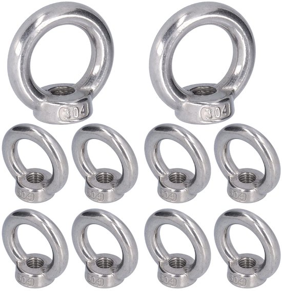 Dailygoods- Hijsmoer Roestvrij Staal - 10 Stuks - Schroefdraadmoer - Duurzaam - Corrosiebestendig - Hoge Sterkte - Hijsoogmoer