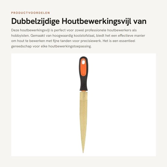 Dailygoods- Houtrasp Hoogwaardig Koolstofstaal - Dubbelzijdige Vijl - Houtbewerkingsvijl - Fijne Tanden - Rubberen Handvat - Geschikt voor Hardhout