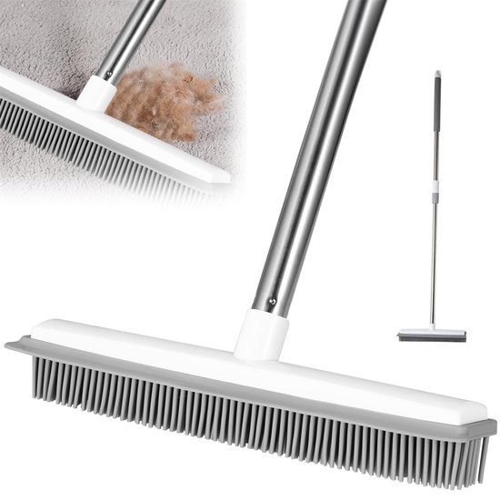Dailygoods - Huisdierenontharing - Rubber bezem - Verstelbare lange steel - Grijs - Tapijtborstel - Vloerborstel voor hardhouten vloer - Geschikt voor... van Dailygoods