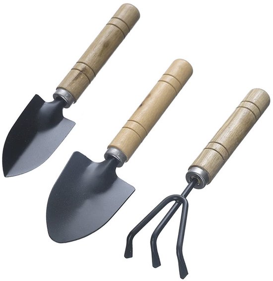 Dailygoods - Mini Tuingereedschap Set - 3 Stuks Tuinschop en Tuinhark van Hout