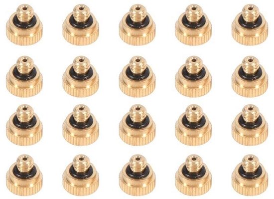 Dailygoods- Misting Nozzles 20 stuks - Lekvrije Messing/roestvrij staal - Verstelbare opening 0,2mm/0,6mm - Voor koelsysteem - Geschikt voor buitengebruik - Inclusief zelfafdichtende o-ring - Nevelsproeier