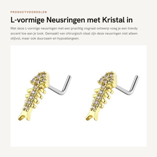 Dailygoods- Neusringen 20G L-vormig - Hypoallergene Sieraden - Chirurgisch Staal - Kristal Steentjes - Fashion Chic - Perfect Cadeau - Neuspiercings