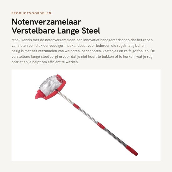 Dailygoods- Notenverzamelaar Verstelbare Lange Steel - Noten Picker - Handgereedschap - Efficiënt Noten Rapen - Geschikt voor Walnoten/Kastanjes - Arbeidsbesparend - Notenroller van Dailygoods