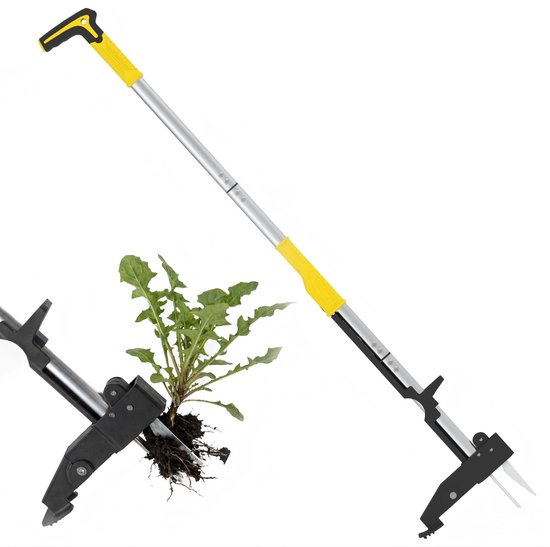 Dailygoods- Onkruidjager met lange steel - Onkruidverwijderaar - Onkruidsteker - Roestvrij staal - 4 klauwen - 110 cm, breed voetpedaal