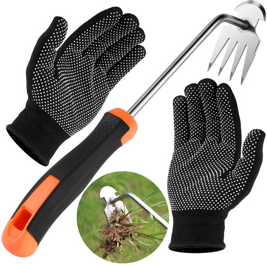 Dailygoods- Onkruidsteker met steel - Voegenkrabber - Onkruidverwijderaar - Tuingereedschap - Antislip handschoenen - Robuust en duurzaam