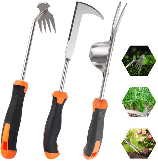 Dailygoods- Onkruidverwijderaar Ergonomisch - Handonkruidgereedschap - Roestvrij Staal - V-vormige Tanden - Draagbaar - Ruimtebesparend - Wiedgereedschap