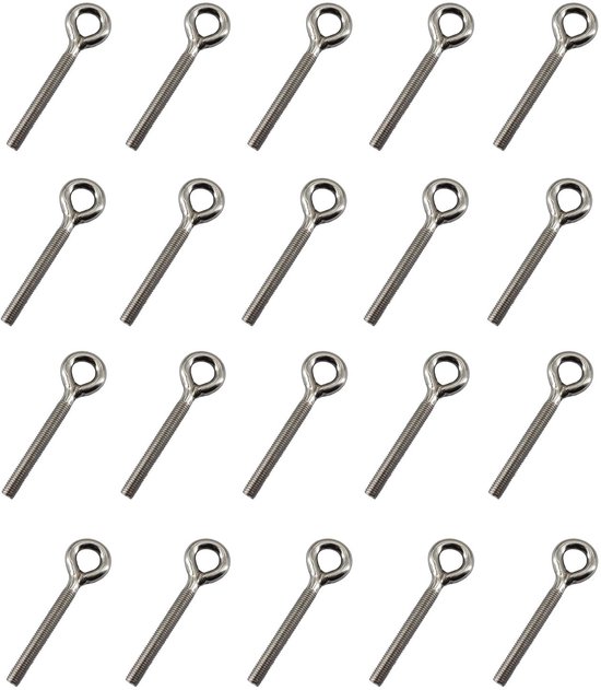 Dailygoods- Oogbout 20 Stuks - Roestvrij Staal 304 - M5 Draaddiameter 5mm - Lengte 35mm - Corrosiewerend - Geschikt voor Binnen/Buitengebruik - Oogbouten