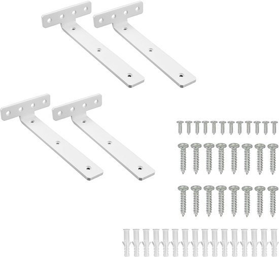 Dailygoods- Plankbeugel L-vormig - Wandmontage - Zware Voorwerpen Ondersteunen - Roestvrij Staal - 20 cm - Verborgen Beugel Ontwerp - Planksteun